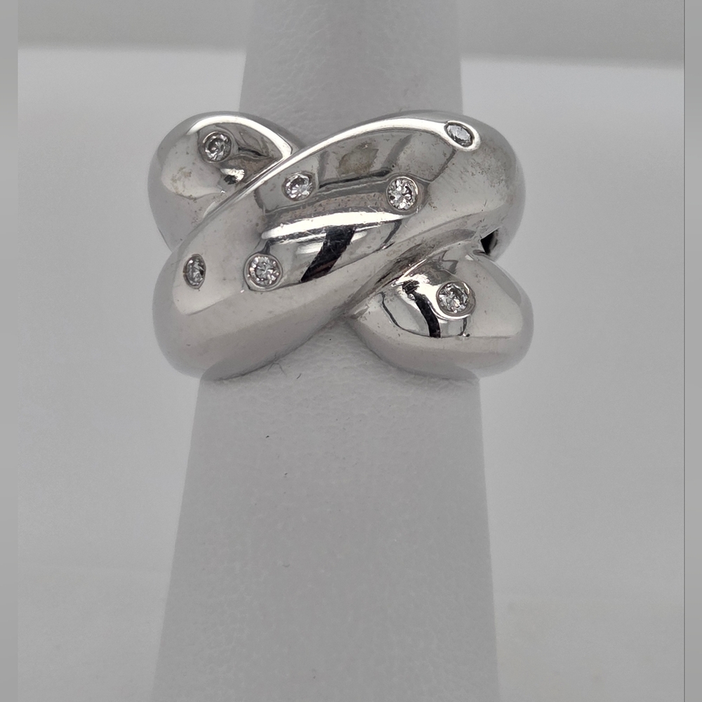 14k White Gold Diamond X ring